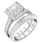 Wuziwen Wedding Bridal Ring Sets Princess Cut AAAAA CZ Sterling Silver Engagement Rings for Women Sz 10