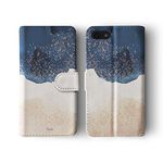 Tirita Compatible with iPhone 5 / 5s / SE 2016 Flip Wallet Case Cover PU Leather Floral Gold Navy Seaside Bling Summer Flowers Watercolour PRINTED GLITTER, NOT REAL GLITTER