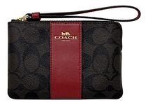 COACH WOMENS Corner Zip Wristlet In Canvas Leather, Brown, 6 1/4" (L) x 4"(H)