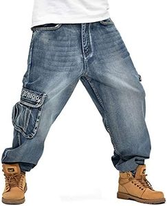 LUOBANIU Men's Baggy Jeans Loose Fit Hip Hop Streetwear Vintage 90s Y2k Denim Pants Comfort Casual for Dance & Skateboard 059Blue 34
