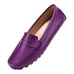 BEAUSEEN Women's Genuine Leather Penny Loafers Classic Driving Moccasins Casual Slip On Comfort Women Loafer Shoes, Purple, 6.5