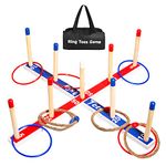 U&C Planet Large Quoits,Wooden Ring Toss Game for Kids and Adults,10 Pcs Ropes &10 Pcs Plastic Rings with Carry Bag, Throwing Tossing Game for Family,Party Toss Game