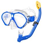 Gintenco Kids Snorkel Set, Dry Top Snorkel Mask Anti-Leak for Youth Junior Child, Anti-Fog Snorkeling Gear Free Breathing,Tempered Glass Swimming Diving Scuba Goggles 180° Panoramic View (Blue)