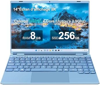 Ordinateur Portable 4 cœurs Win 11 Celeron N5095 (jusqu'à 2,9 GHz), 8Go RAM 256Go SSD 1 To Expand PC Portable gamer 14 Pouces avec Ventilateur 1920x1200 Écran FHD 2K Prise en Charge 5G WiFi BT4.2-Bleu