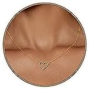 Zeffy Cute Heart Necklace 18k Gold/Silver Plated Tiny Heart Pendant Choker Necklaces Small Gold Love Heart Chain Necklace for Women Dainty Gold Jewelry Gifts for Women, Gold Plated, No Gemstone