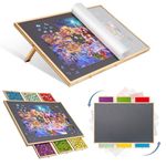 Lavievert 2-in-1 Tilting & Rotating Jigsaw Puzzle Board with 6 Colored Drawers & Cover, Portable Jigsaw Puzzle Table, Wooden Swivel Puzzle Plateau with Non-Slip Tabletop for Up to 1500 Pieces