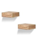 PHOENANCEE Solid Wood, Small Floating Shelves, Rustic Look, Mini Display Hanging Shelf, Wall-Mounted Wood Square Shelf for Bedroom, Set of 2, Carbonized Black (2, 15.3 * 15.3 * 4.5cm)