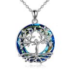 AOBOCO Tree of Life Necklace for Women 925 Sterling Silver Pendant with Blue Crystal, Fine Jewellery Gifts for Wife, Mum and Girlfriend (Blue)