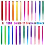 24 Pcs Colored Hair Extensions Colorful Clip in Hair Extensions 22 inch Synthetic Straight Hair Extensions for Kids Girls Women