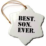 3dRose Best Son Ever - Gifts for offspring - children - family and relatives - black text - Snowflake Ornament, Porcelain, 3-inch (orn_151542_1)