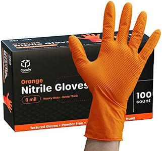 Comfy Package [100 Count] 8 Mil Disposable Orange Nitrile Gloves Heavy-Duty, Industrial, Diamond Texture - Large