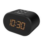 i-box Alarm Clocks Bedside, Radio Alarm Clock, Mains Powered or Battery, FM Radio, USB Charging Port, 5 Step Dimmable Display, Non Ticking, LED Display (Black)