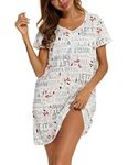 ENJOYNIGHT Womens Nightgown Cotton Sleep Shirt Femme Nightshirt Short Sleeves Pajamas Night Dress (XX-Large, Snow)