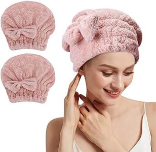 Songaa Microfiber Hair Drying Towel, 2 Pack Hair Towel Wrap for Women, Quick Dry Hair Turban for Wet Hair (Pink & Pink)