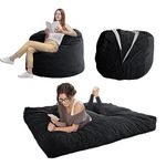 MAXYOYO Bean Bag Bed - Convertible Folds from Bean Bag Chair to Bed - Large Sofa with Soft Cover and Fluffy Filling Included for Adult, Couples, Guest (Black, Queen)