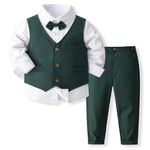 Volunboy Toddler Gentleman Wedding Suits Formal Bowtie Vest Outfit Ring Bearer Birthday Dress Shirts Pants Set (Deepgreen, 3-4T)