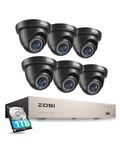 ZOSI 1080P CCTV Camera Systems 8 Channel H.265+ Surveillance DVR kit with 1TB Hard Disk and 6x 2MP Outdoor Dome CCTV Cameras 24m (80ft) Night Vision AI Human Detection Easy Remote View