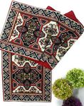 DaDa Bedding Majestic Red Kilim Rug Tapestry Dining Table Runner - Woven Elegant Intricate Multi-Colorful Floral Ornate - Royal Persian Traditional Decorative Cotton Linen Kitchen Mats - 13" x 54"