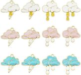 Julie Wang 24 PCS Enamel Cloud Rain Lightning Charms Bulk Mixed Color Blue Pink White for Jewelry Necklace Bracelet Pendants Making Craft DIY Accessory