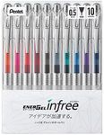 Pentel BLN75TL-10 EnerGel Ink Ballpoint Pen, 0.02 inches (0.5 mm), 10 Colors