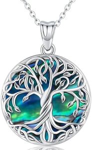 Friggem Collar Árbol de la Vida de Plata de Ley 925 de Concha de Abulón Colgante Mujer de Árbol de la Vida Joyería para Mamá, Novia, Esposa, Niña