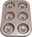 Donut Baking Pans, Nonstick 6 Cavity Doughnut Pan with 3 Patterns, Carbon Steel Donut Mold and Mini Bagel Pan for Baking -Gold