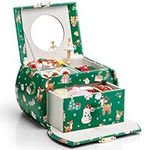 Vlando Christmas Gifts, Girls Jewellery Box with Ballerina, Music Box with Gift Box, for Kids, Childrens, Womens (Christmas Printed-Green)