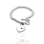 925 Sterling Silver Heavy Woman's T-bar Double Heart Bracelet/Free Engraving/Quality - KimnKim V1