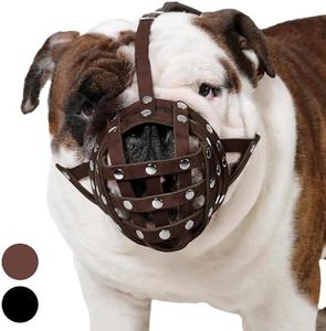 CollarDirect Leather Basket Dog Muzzle for Boxer, English American Bulldog Secure Anti-Barking Biting Chewing Adjustable Breathable (Brown)
