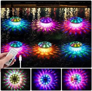 QOLNBY Floating Pool Lights, Pool Lights with 6 Dynamic Lighting Effects, IP68 Waterproof Pool Lights That Float, Rechargeable RGB Upper and Lower Color Changing Pool Lights for Inground Pool-6PACK