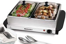 Elite Gourmet EWM-6122 Dual 2 x 2.5 Qt. Trays, Buffet Server, Food Warmer Temperature Control, Clear Slotted Lids, Perfect for Parties, Entertaining & Holidays, 5 Qt Total, Stainless Steel