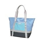 CGEAR Sand-Free Tote Beach Bag IV – Patented Sand-Free Technology, Water-resistant, and 3 Pockets, Ocean Stripe, L - 16.2 x 25 x 10.5