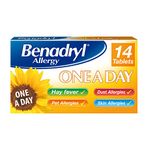 Benadryl Allergy One A Day 10 Mg Tablets - Effective and Long-Lasting Relief from Hay Fever, Pet, Skin and Dust Allergies - 14 Tablets