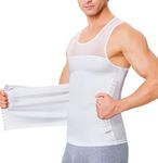 Men Body Shaper Slimming Vest Tight Tank Top Compression Shirt Tummy Control Underwear Moobs Binder (White, XL)