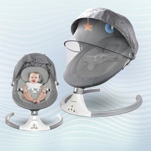CAREIT Baby Electric Automatic Swing Rocker with Soft Cushion, Adjustable Backrest, Safety Belt, Mosquito Net & Remote Control | Gentle Motion Baby Bouncer for Ultimate Comfort - Cremic Grey