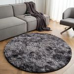 CHOSHOME Round Rug Fluffy Rugs Living Room Large Bedroom Rugs for Room Decor Rugs Bottom Non Slip Rug Washable Rugs Soft Carpet Shaggy Area Rugs for Kids Room Indoor Floor Area Mat, Black/Grey 150CM