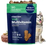 Honest Paws (90 Count) Dog Multivitamin Soft Chews with 10 Essential Vitamins - Joint, Coat, Immune, Eye & Heart Support - with Glucosamine, Chondroitin & Omega-3 - Beef Flavor