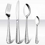 HaWare 16 Pieces Cutlery Set, Stainless Steel Hammered Flatware Cutlery Silverware for Home/Office/Party/Camping, Knife Fork Spoon Eating Utensils Set Service for 4, Mirror Polish & Dishwasher Safe