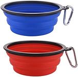 Large Collapsible Dog Bowls, 34oz Travel Water Food Bowls Portable Foldable Collapse Dishes with Carabiner Clip, 2 Pack (Blue + Red)