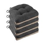 FlyGulls Non Slip Chair Cushions for Dining Chairs Set of 4 Kitchen Chair Cushions 18"x18"x3" Turfted Chair Pads Comfortable and Soft Seat Cushion with Ties,Dark,Grey