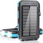 jskei Solar Charger Power Bank - 36800mAh Type-C 5V3.1A Fast Charging Power Bank. Equipped with a Powerful Flashlight, Compass, IP65 Outdoor Waterproof Portable Power Bank (Blue)