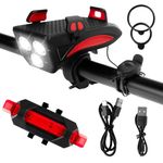 4-in-1 LED Bike Light Set with Mobile Phone Holder, 4800mAh USB Rechargeable Loud Bell Bike Light Front + Rear Bike Light Hiking Camping All Mountain & Road Bike