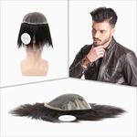 Artello® FRENCH LACE Q6 Hair Patch for Men, 4D French Lace, 0.03 mm Invisible Front Hairline, Ultra Thin, Flexible PU, 100% Remy Human Hair Wig (Colour: Natural Black) (Colour: Natural Black) (8x6)