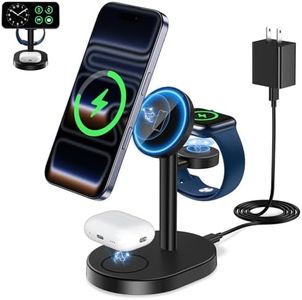 3 in 1 Wireless Charging Station for Apple MagSafe Charger, 15W Fast Magnetic Mag-Safe Charger Stand for iPhone 15 14 13 12 Series Apple Watch AirPods Multiple Devices,Adjustable Angle, Gifts for Men