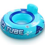 Sonwyoung 1 Pcs Inflatable River Tube for Floating Heavy Duty Water Float to Lounge Above Lake and River for Adult with Mesh Bottom 2 Cup Holders Built in Backrest and Wrap Around Grab Rope