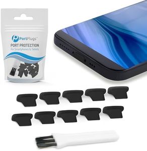 PortPlugs Anti Dust Plugs (10 Pack) - includes Charging Port Cleaning Brush - Flat Design Port Protector Cover - Compatible w/iPhone 14, 13,12,11 & Air Pods - Black