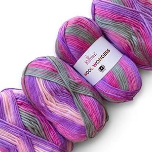 Wool Wonders Yarn for Crocheting, 4 Skeins, 640Yds/400G, Free Patterns - Wool Yarn for Knitting - Aran/Heavy #4 Medium Worsted Weight - Mauve Pink