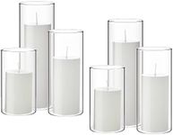 Shihanee 6 Sets Pillar Candles and Glass Cylinder Vases Includes Candle and Cylinder Vases Clear Candle Holders for Slim Pillar Candles Wedding Centerpieces (White,2.6'' x 4.7'', 5.9'', 7.9'')