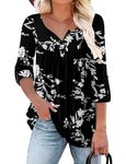 KISSMODA Ladies Fall Basic Tunic Tops Long Sleeve V Neck Office Henley Shirts Floral Fashion Flowy Blouses