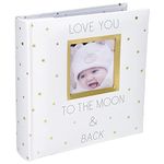 Malden Int Designs 2 Up 4x6 Baby Photo Album with Memo Writing Area Love You to The Moon and Back Printed Paper Cover Book Bound White